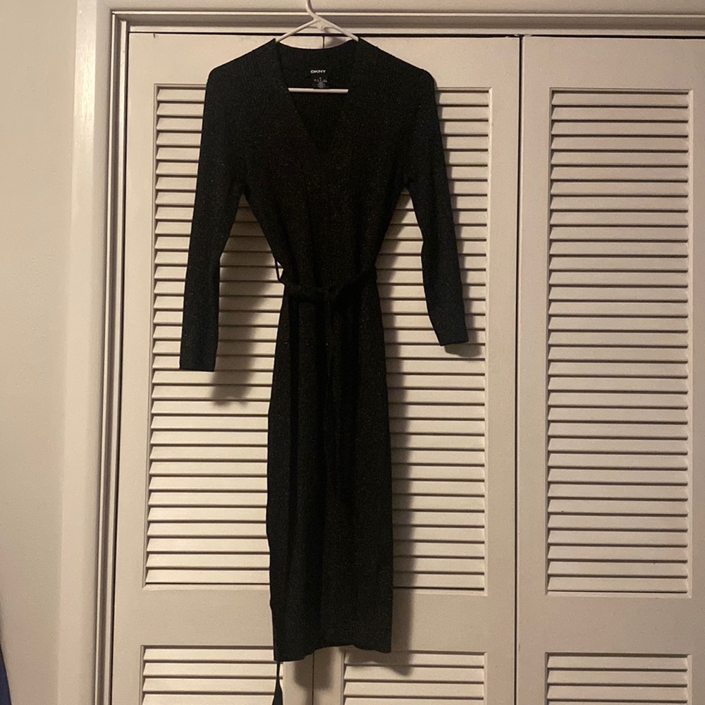 DKNY wrap midi sweater sheath dress